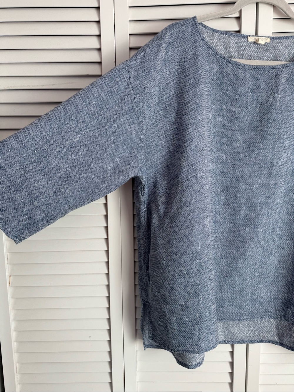 Eileen Fisher Organic Linen Chevron Chambray Bateau Neck 3/4 Sleeve Top Size 1X - Picture 4 of 8